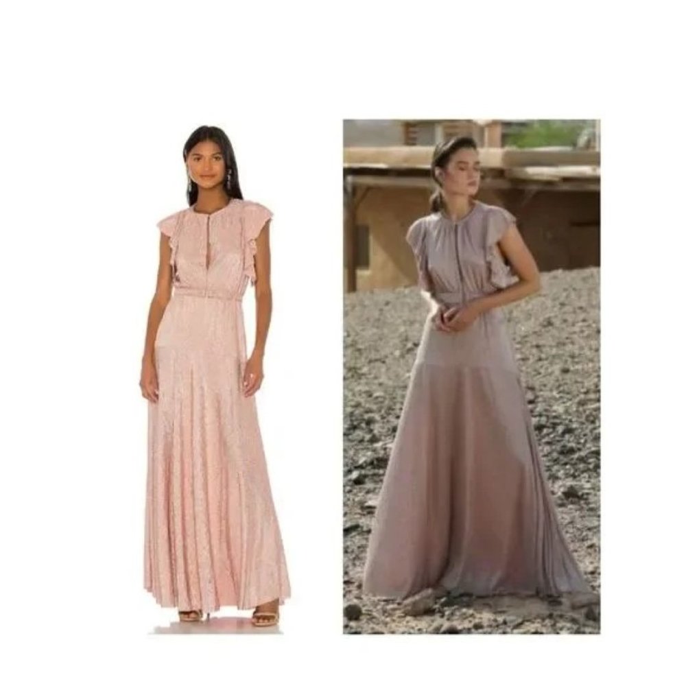 NWT Sabina Musayev Intermix Topaz Keyhole Shimmer Blush Pink Rose Gold Dress XS